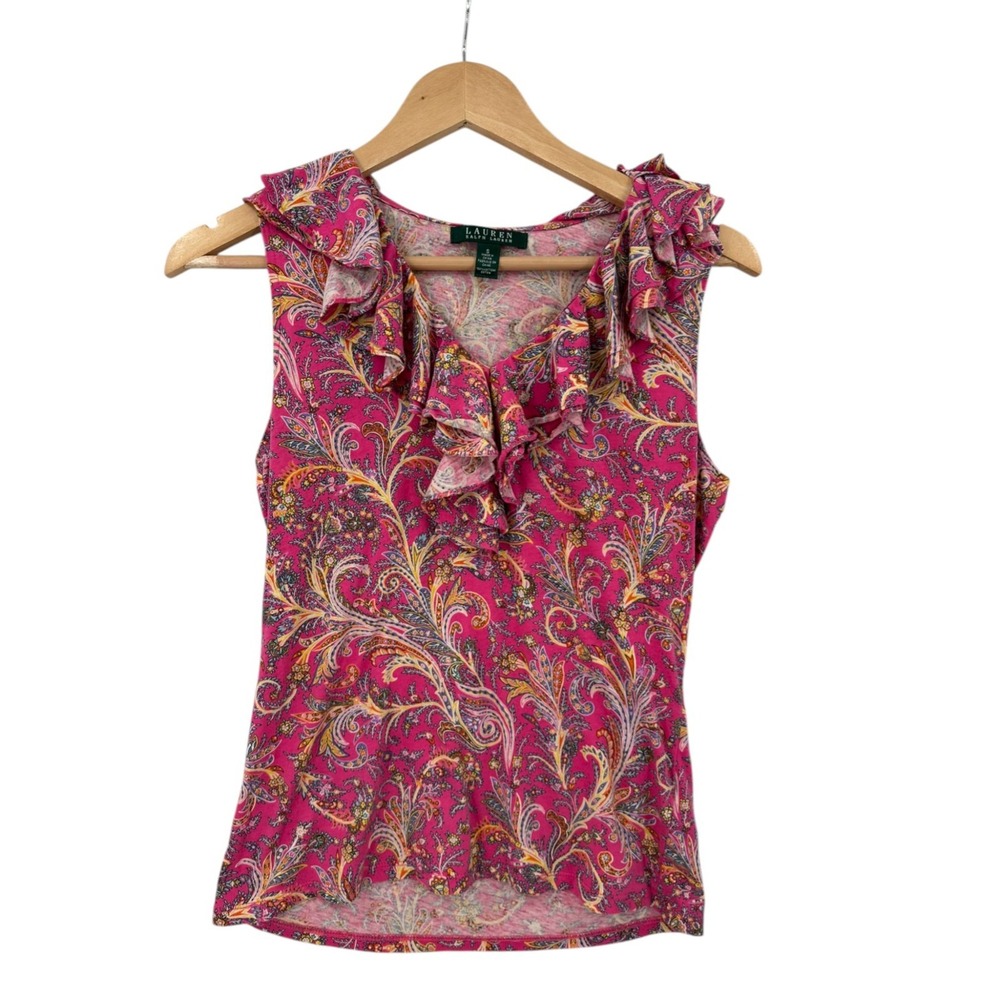 Lauren Ralph Women‎ Blouse Top Womens Sz L Cottagecore Romantic Dainty Bright